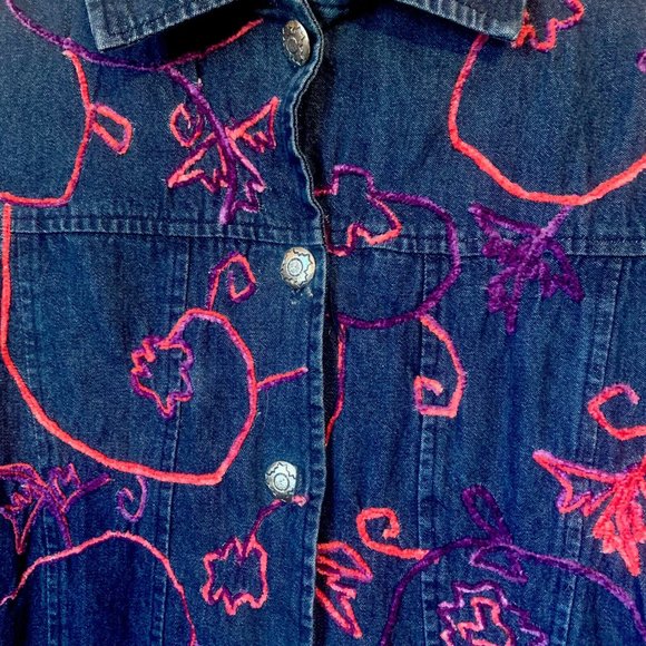 Jean Jacket Pink Purple Embroidered Swirls - Picture 2 of 9